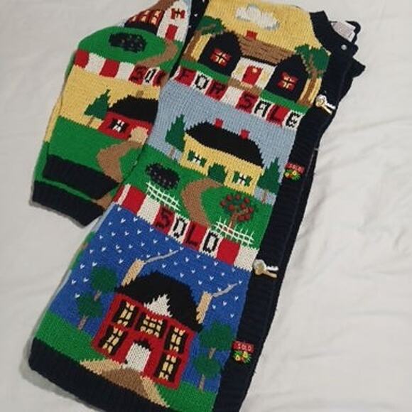 VTG PBJ Sport Women's Large Cardigan Realtor Sweater Cotton Blnd Novelty Buttons - Picture 5 of 12